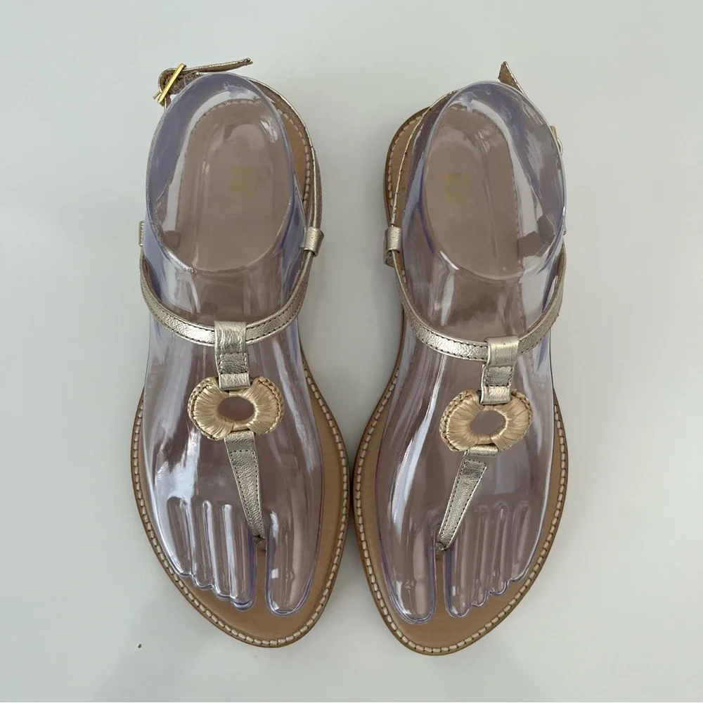BRUNO MAGLI Jenna T-strap Leather Sandals In Gold NEW - Picture 4 of 14